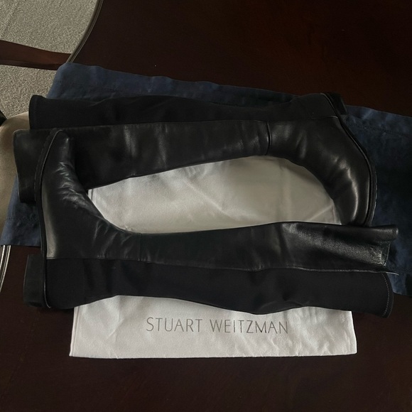 Stuart Weitzman CITY 5050 Black Leather Knee High Stretch Slip On Boot Stretch 8 - Picture 3 of 11
